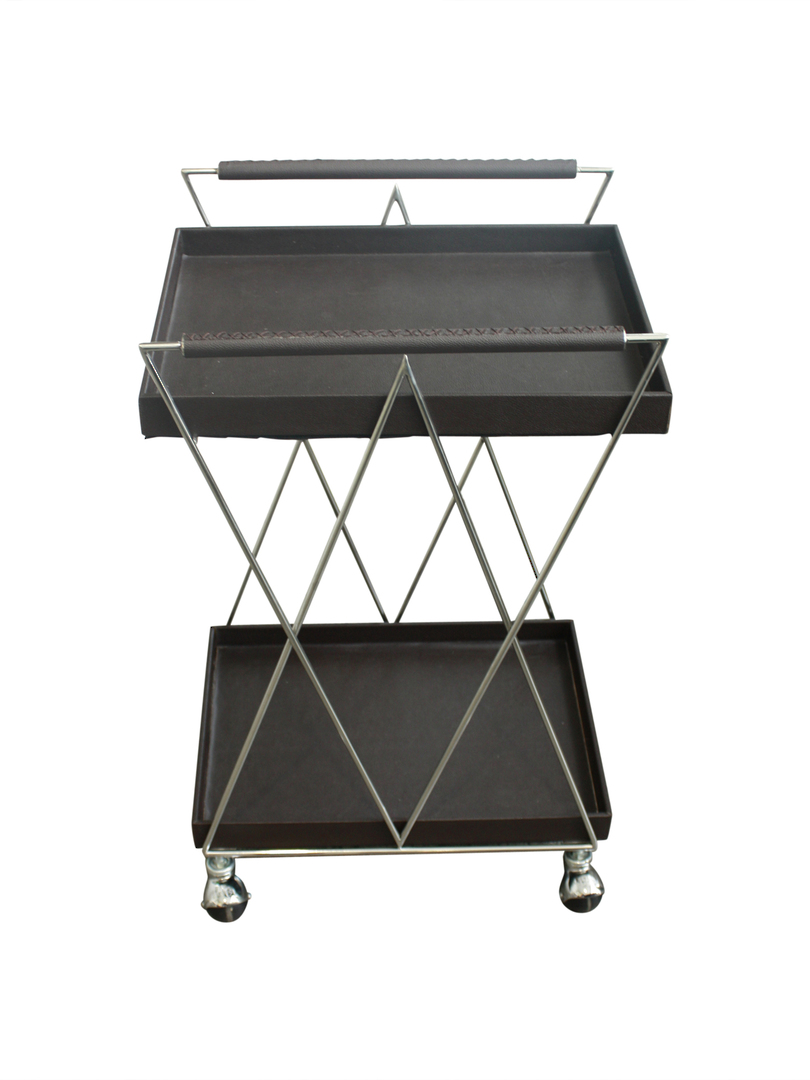 BROWN PU LEATHER BARCART TROLLEY image 1